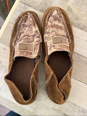 Ariat Brown Suede Loafers with Desert Camo Men’s size 12D